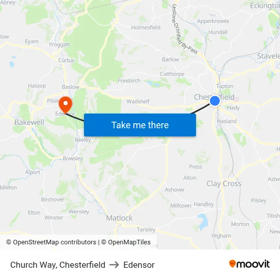 Church Way, Chesterfield to Edensor map