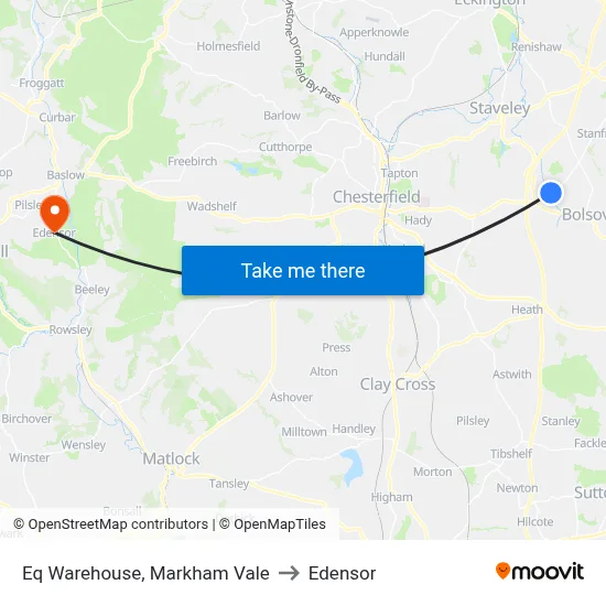 Eq Warehouse, Markham Vale to Edensor map