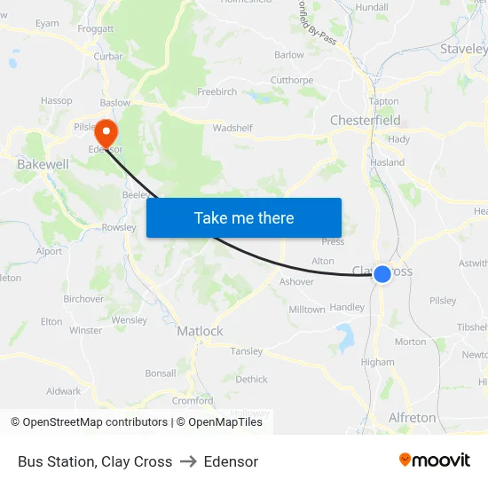Bus Station, Clay Cross to Edensor map