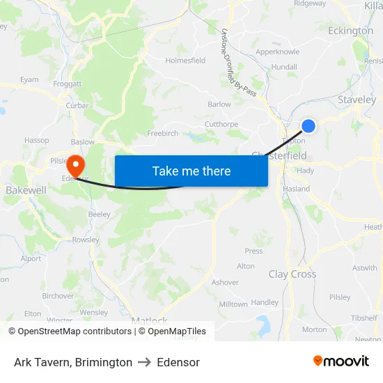 Ark Tavern, Brimington to Edensor map
