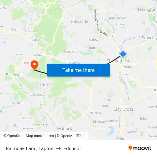 Balmoak Lane, Tapton to Edensor map