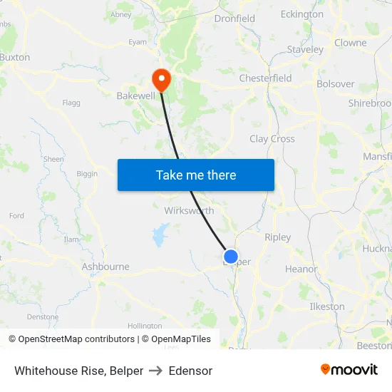 Whitehouse Rise, Belper to Edensor map