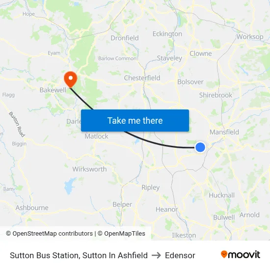Sutton Bus Station, Sutton In Ashfield to Edensor map