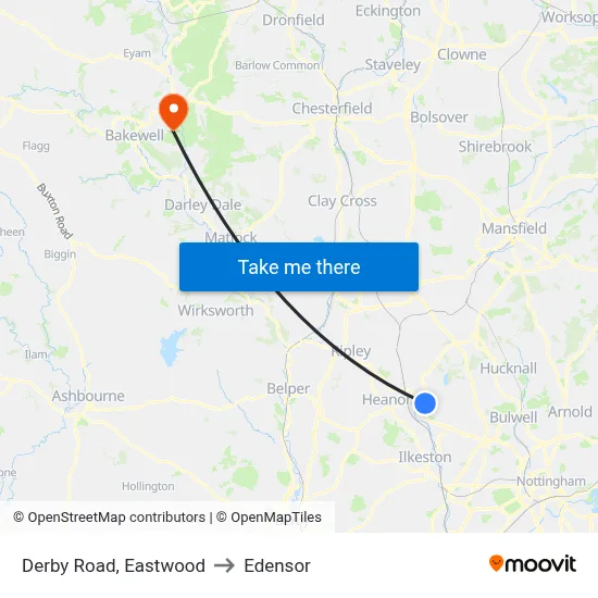 Derby Road, Eastwood to Edensor map