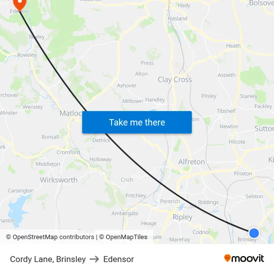 Cordy Lane, Brinsley to Edensor map