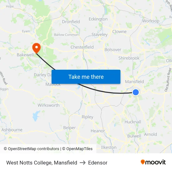 West Notts College, Mansfield to Edensor map