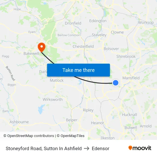 Stoneyford Road, Sutton In Ashfield to Edensor map