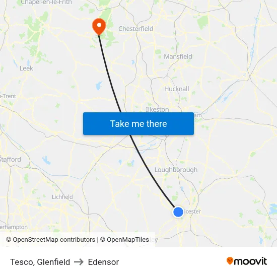 Tesco, Glenfield to Edensor map