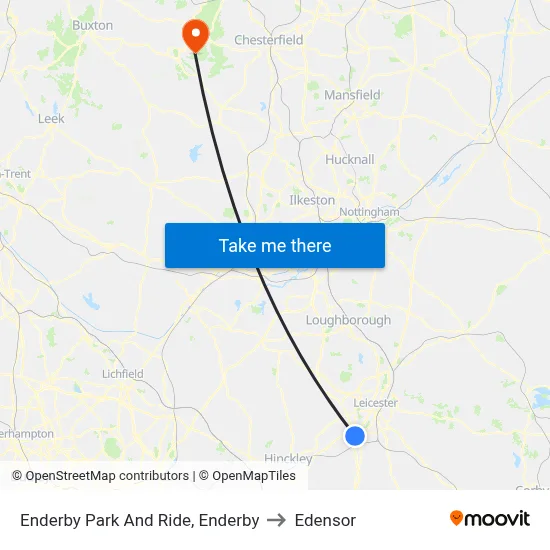 Enderby Park And Ride, Enderby to Edensor map