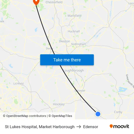 St Lukes Hospital, Market Harborough to Edensor map