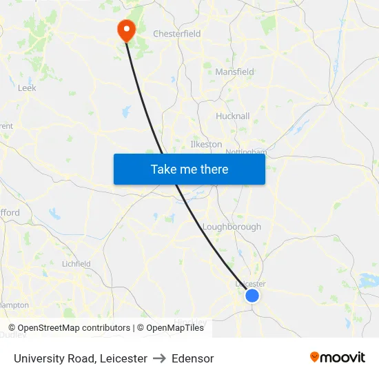 University Road, Leicester to Edensor map