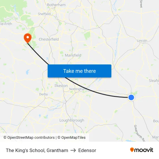 The King's School, Grantham to Edensor map