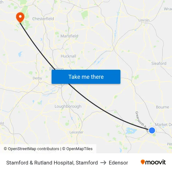 Stamford & Rutland Hospital, Stamford to Edensor map
