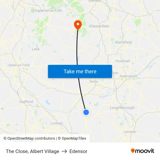 The Close, Albert Village to Edensor map