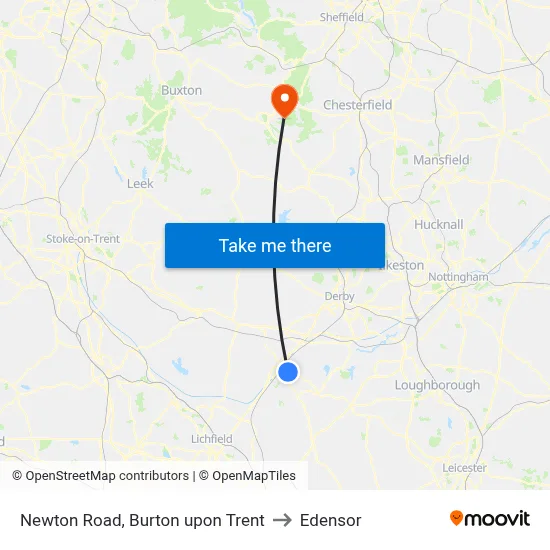 Newton Road, Burton upon Trent to Edensor map