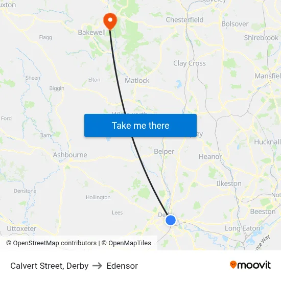 Calvert Street, Derby to Edensor map