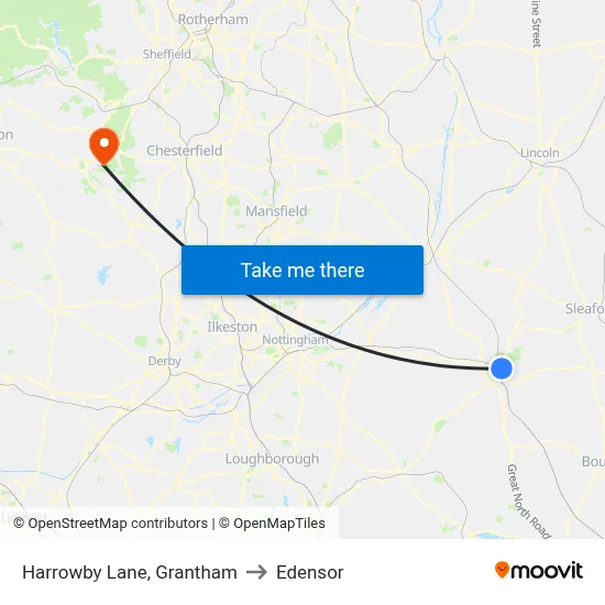 Harrowby Lane, Grantham to Edensor map