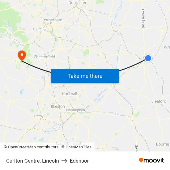 Carlton Centre, Lincoln to Edensor map