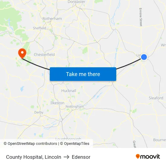 County Hospital, Lincoln to Edensor map