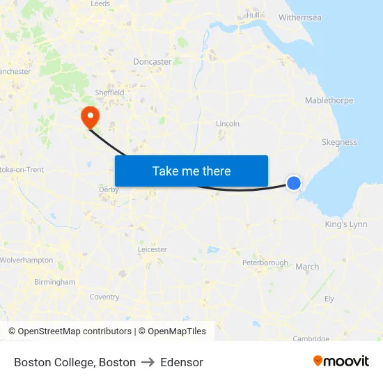 Boston College, Boston to Edensor map
