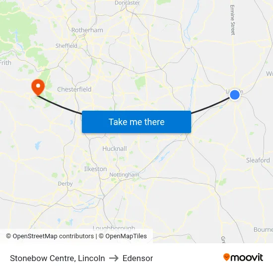 Stonebow Centre, Lincoln to Edensor map