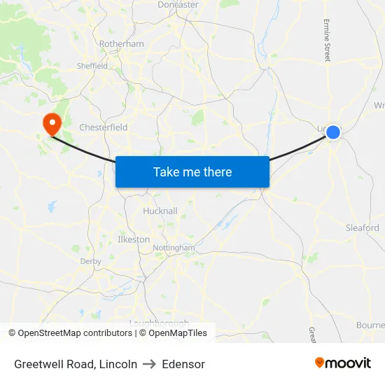 Greetwell Road, Lincoln to Edensor map