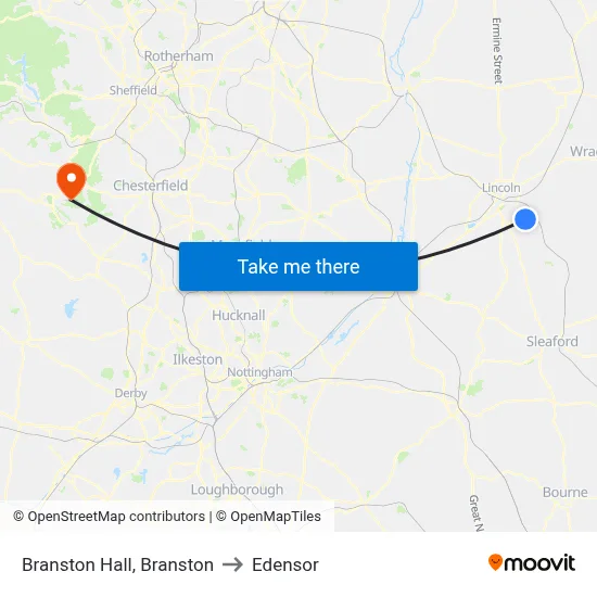 Branston Hall, Branston to Edensor map