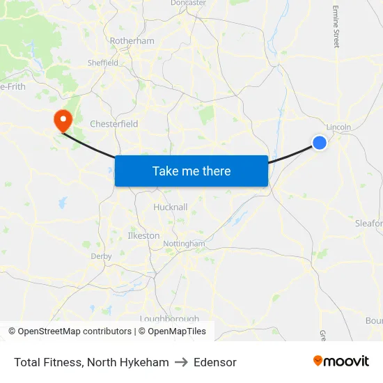 Total Fitness, North Hykeham to Edensor map