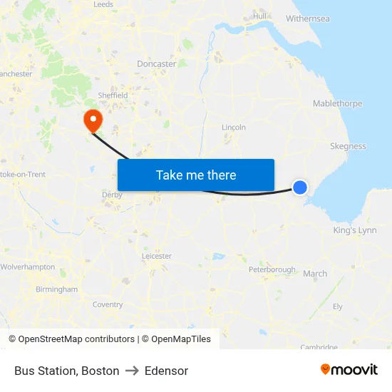 Bus Station, Boston to Edensor map