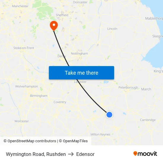 Wymington Road, Rushden to Edensor map