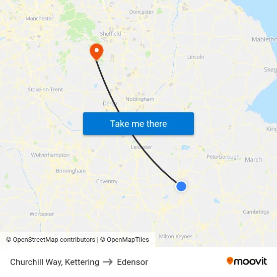 Churchill Way, Kettering to Edensor map