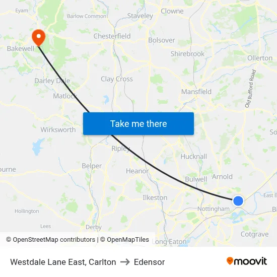 Westdale Lane East, Carlton to Edensor map