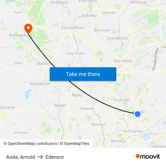 Asda, Arnold to Edensor map