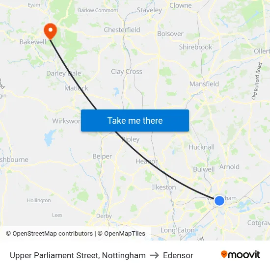Upper Parliament Street, Nottingham to Edensor map