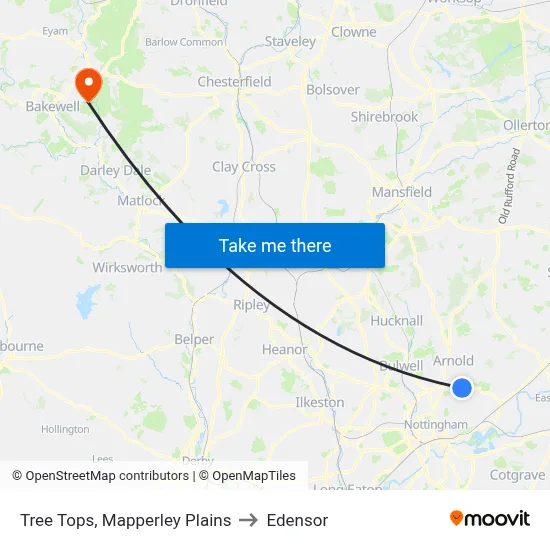 Tree Tops, Mapperley Plains to Edensor map