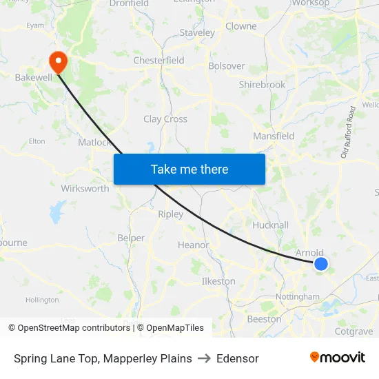 Spring Lane Top, Mapperley Plains to Edensor map