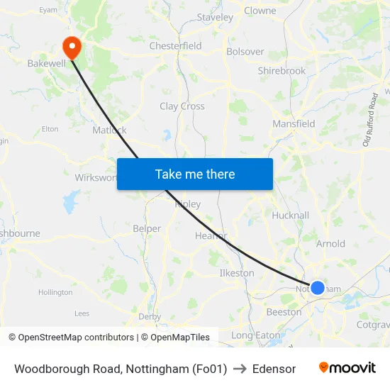 Woodborough Road, Nottingham (Fo01) to Edensor map