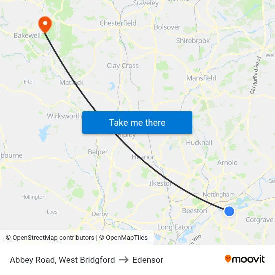 Abbey Road, West Bridgford to Edensor map
