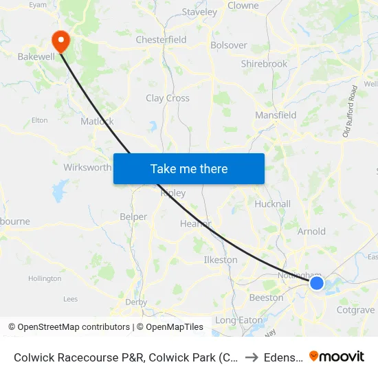 Colwick Racecourse P&R, Colwick Park (Ck27) to Edensor map
