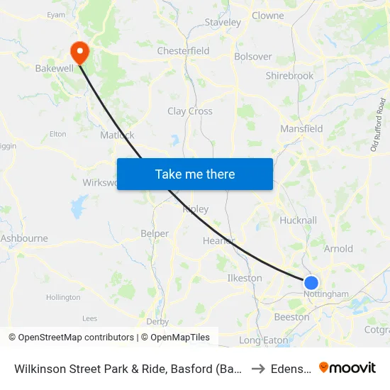 Wilkinson Street Park & Ride, Basford (Ba84) to Edensor map