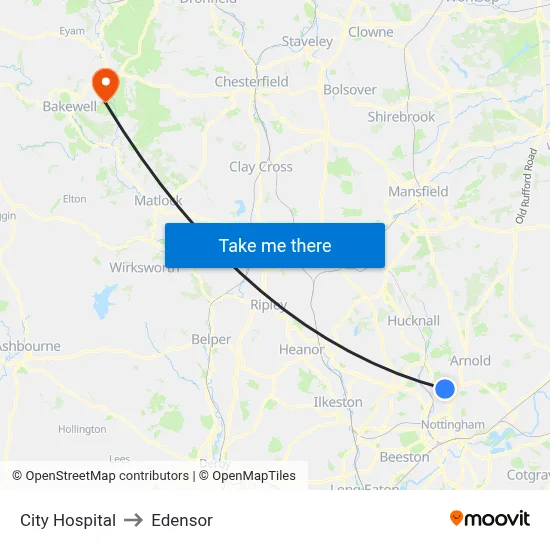 City Hospital to Edensor map