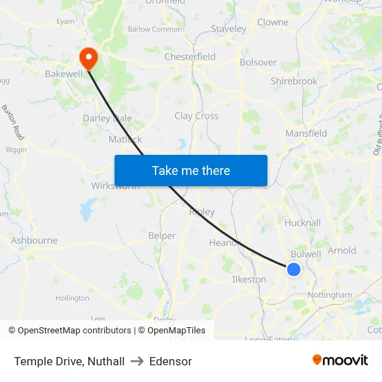 Temple Drive, Nuthall to Edensor map