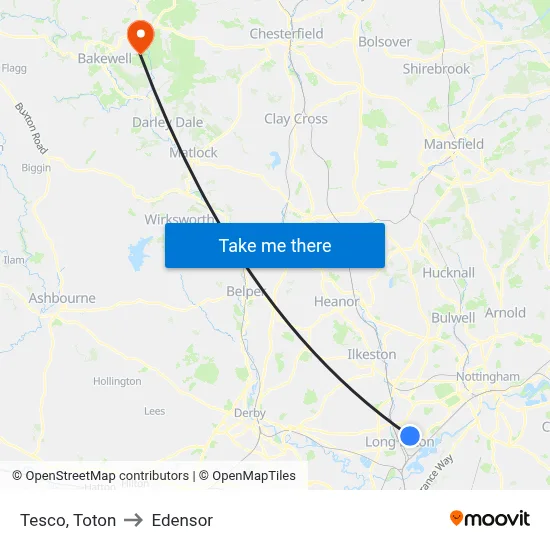 Tesco, Toton to Edensor map