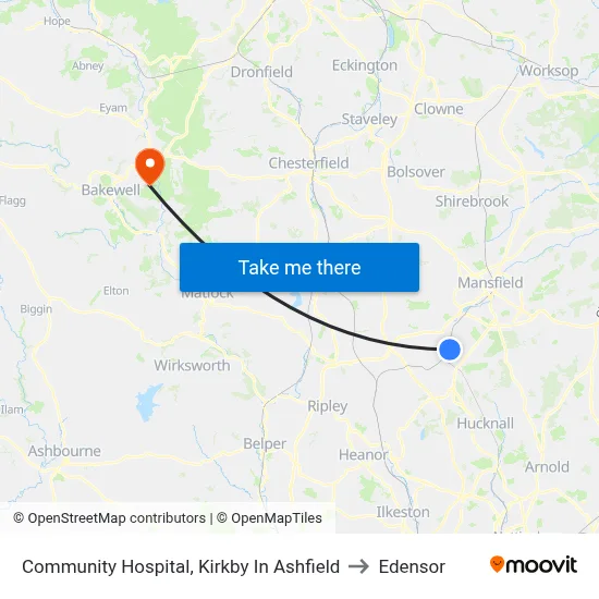 Community Hospital, Kirkby In Ashfield to Edensor map