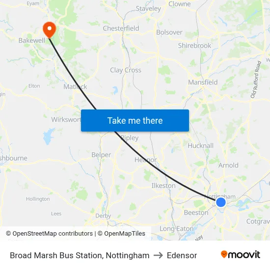 Broad Marsh Bus Station, Nottingham to Edensor map