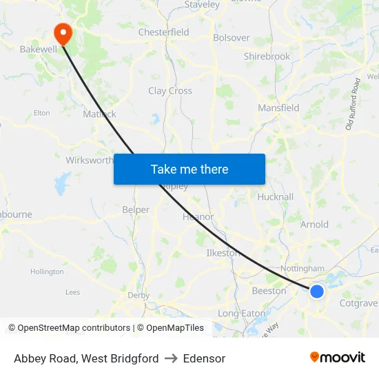 Abbey Road, West Bridgford to Edensor map