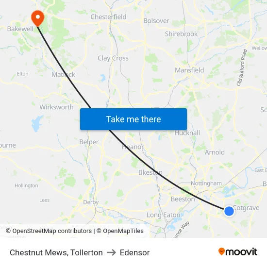 Chestnut Mews, Tollerton to Edensor map