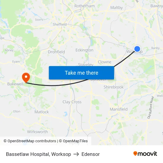 Bassetlaw Hospital, Worksop to Edensor map