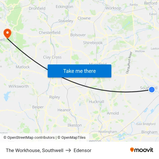 The Workhouse, Southwell to Edensor map