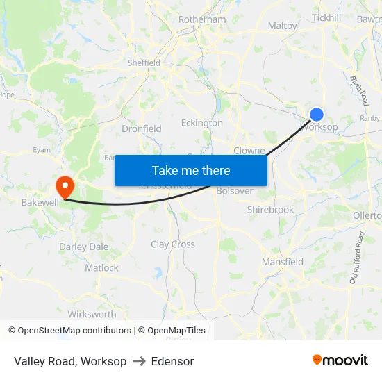 Valley Road, Worksop to Edensor map